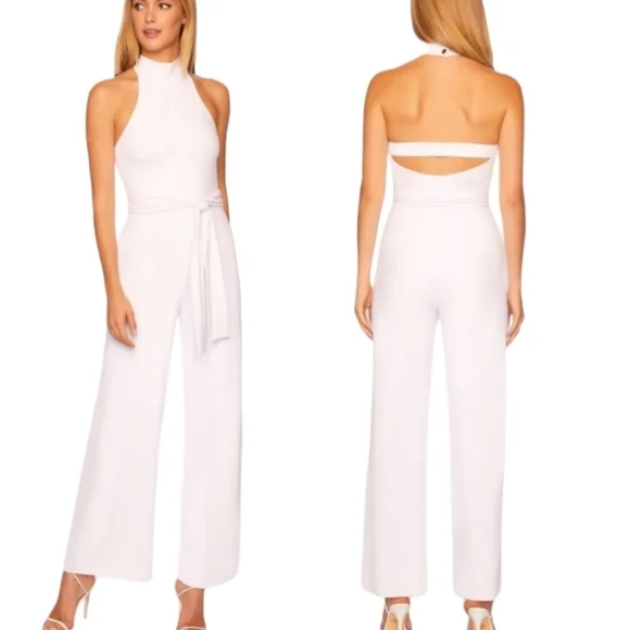 Susana Monaco White Mockneck Jumpsuit Stretch Waist-tie MED NWT Made in the USA - Picture 14 of 14